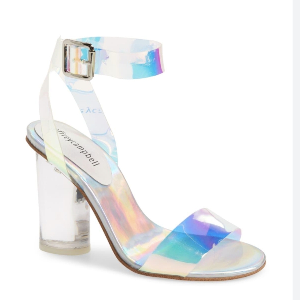 Jeffrey Campbell Clear Transparent Iridescent Strappy Heels Women's 9.5